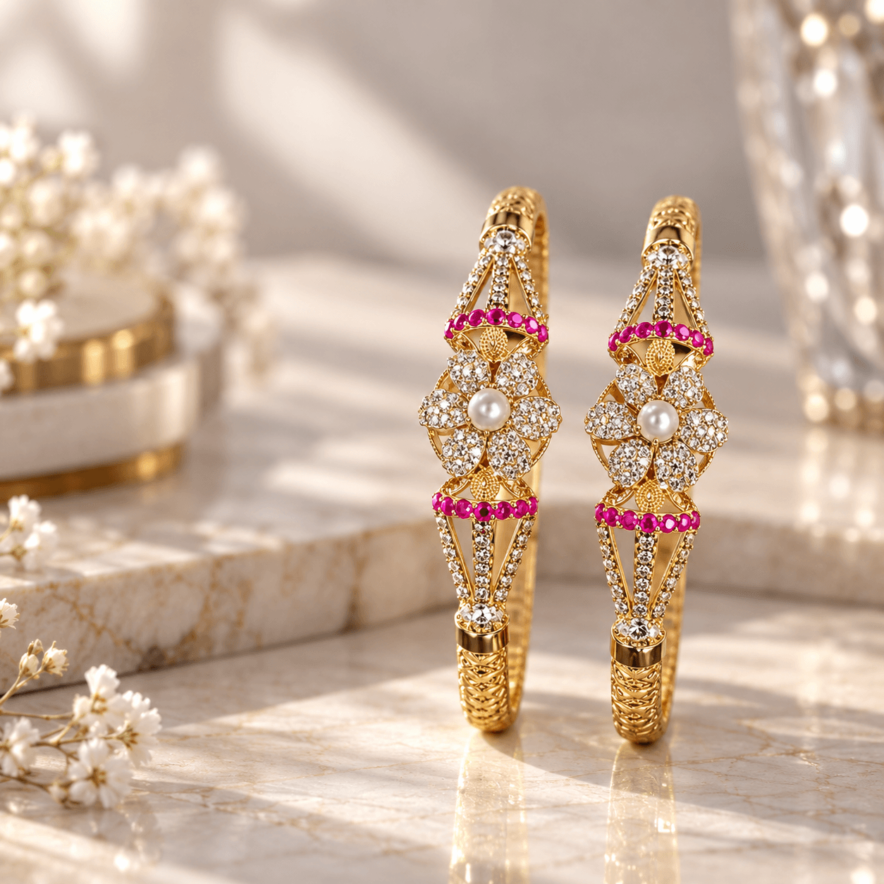 Diamond & Gemstone Floral Bangles
